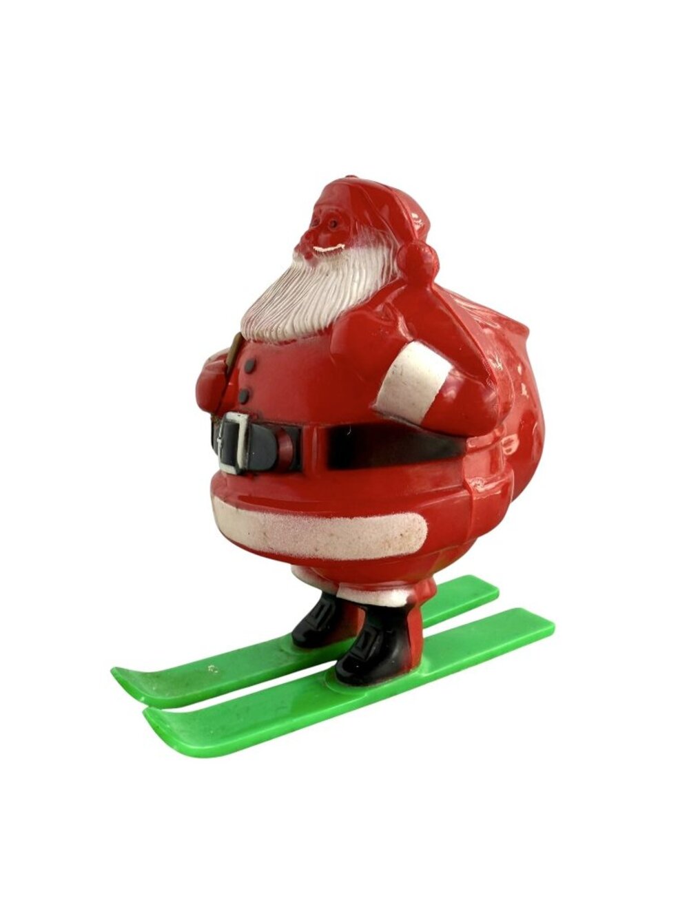 Vintage Rosbro Candy Blow Mold Santa Claus Skiing Hard Plastic 1950s **Flaw**